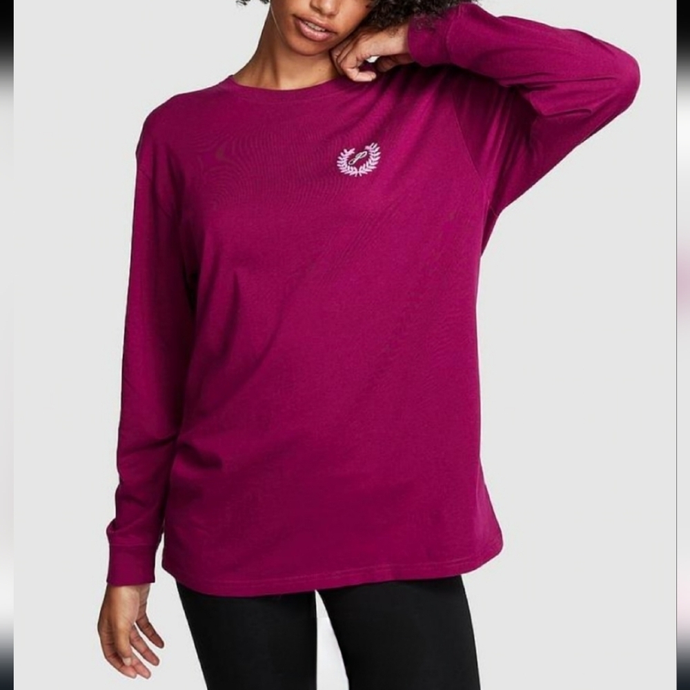 PINK Victorias Secret Vivid Magenta Oversized Long Sleeve Campus Tee XXL - Picture 1 of 10